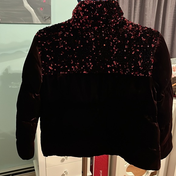 Maeve for Anthropologie deep purple velvet and sequins puffer coat in a medium - Picture 3 of 5